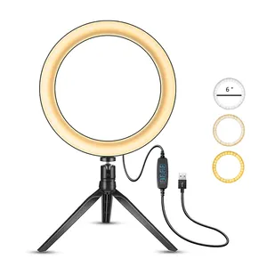 Mini LED Camera LightスタンドCell Phone Holder Desktop Lamp 6インチサークルリング照明