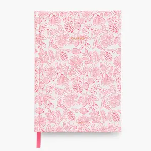 OEM Printed Pink Fabric Linen Cover Journal A5 Lined Paper Notebook Classmate Diary Agenda