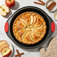 Plaque de cuisson ronde en acier au carbone, résistante au four, avec poignée en silicone, pour la pâtisserie DIY en cuisine