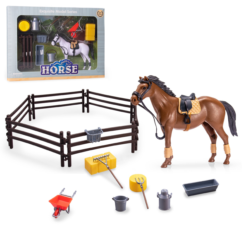 Kids Plastic Ranch Stable Model Toys Horse Field Fence Animal Farm Toy