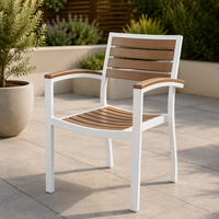 Chaise de jardin en aluminium blanc, fauteuil en plastique imitation bois, siège à lattes, mobilier de loisirs pour patio extérieur