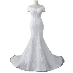 White Off Shoulder Mermaid Wedding Dress With Lace Applique Sweetheart Neckline Vintage Style - Product Image 5