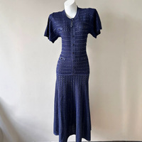 GX1649 Robe longue élégante en maille à manches courtes pour femme, col rond, boutonnée, de qualité supérieure, par un fournisseur de vêtements tendance
