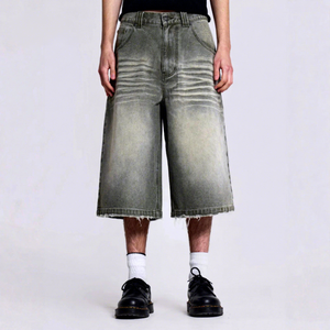 <span class=keywords><strong>Jean</strong></span> droit ample rétro européen et américain pour homme, taille mi-haute, jacquard nylon/coton, style urbain, printemps, Instagram Short - Product Image 1