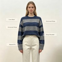 Pull en maille fine surdimensionné à rayures marine, personnalisé, de haute qualité, à manches longues, décontracté, OEM & ODM, collection automne