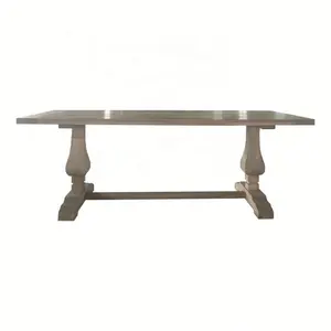 French Provincial Furniture Farmhouse Solid Reclaimed Pine Wood Trestle Dining Table Concrete/recycled P236