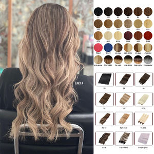 Extensiones de cabello Ombre Cinta 16 pulgadas Balayage Extensiones de cabello ligero Real en cabello humano Marrón a rubio Ceniza con rubio platino - Product Image 5