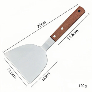 Spatule de barbecue en acier inoxydable en gros, manche en bois gris, pelle à barbecue en métal, retourneur de grillades résistant à la chaleur, outils de cuisson pour extérieur - Product Image 3