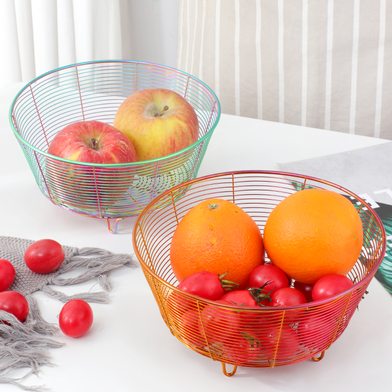 Panier à fruits en maille rond, accessoires de cuisine, stockage de fil métallique, en acier inoxydable, vrac