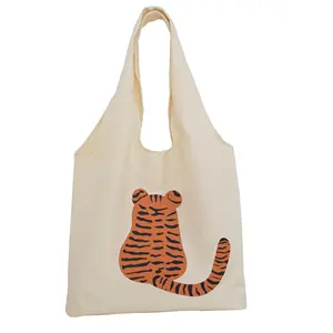 New Moq 100 Promotion Custom Animals Tiger Canvas Cotton Tote Bag Canvas Bag for Women With Logo