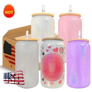 Blank Sublimation 15Oz 16Oz 20Oz <b>Rainbow</b> Travel <b>Mug</b> Clear Sparkling Shimmer Glass Can With Lids - Product Image 2