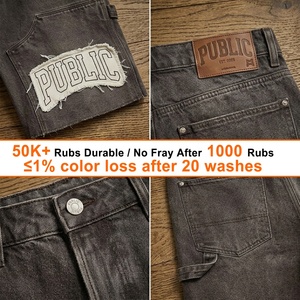 OEM Clothing Manufacturer Custom Baggy Vintage <b>Wash</b> Applique Embroidery Denim Shorts Leather Patch Loose Streetwear Men's Shorts - Product Image 2