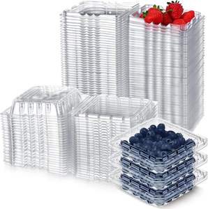 Vente en gros de boîtes en plastique à clapet Récipient en plastique jetable pour fruits en PET avec trou pour tomates, cerises, bleuets - Product Image 1