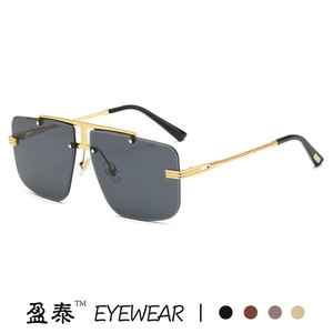 Eyewear <b>Square</b> Metal Frameless <b>Sunglasses</b> Gold UV400 Men's Fashion - Product Image 5