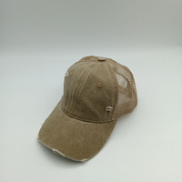Casquette de baseball 6 pièces en maille style antique, avec dos vieilli et perforé