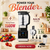 Mixeur HGM haute performance multifonction, pour smoothies, glace pilée, hachoir à viande, en acier inoxydable, 1500W, appareil de cuisine