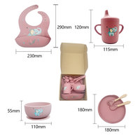 Set de Repas Amusant Imprimé en Silicone pour Bébé, Qualité Alimentaire, Anti-débordement, Bol, Bavoirs, Tasse, Assiettes à Ventouse, Cuillère et Fourchettes pour Enfants 0-12 Mois