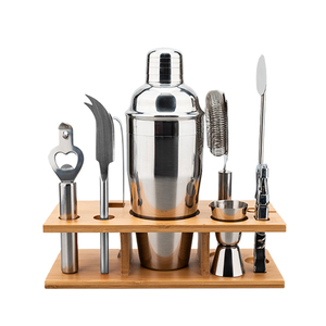Perlengkapan Bar 9Pcs Creation Factory Direct, Set Alat Koktail dengan Wadah Kayu Bambu, Shaker Koktail Stainless Steel - Product Image 1