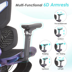 Sillas Gamer Pro con Base de <span class=keywords><strong>Aluminio</strong></span> Personalizada, Reposabrazos 6D, Silla Ergonómica Gamer de Malla Completa, Silla de Juego Reclinable con Reposapiés - Product Image 6