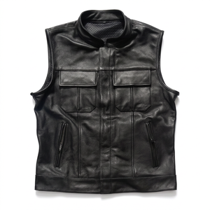 Men's Plain <b>Black</b> Motorbike Sleeveless <b>Vest</b> Geniun Cow Leather Motorbike Fashion Wear All Seasons Clothing Men - Product Image 4
