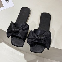 QuiteS nouveau Satin nœud plat pour pantoufles pour femmes festif rouge demoiselle d'honneur robes de mariée décontracté orteil chaussures assorties pour le matin