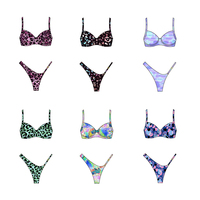 Bikini Leopard Print Label Pribadi Kustom Grosir, Atasan Segitiga & Thong, Layanan OEM Pakaian Renang untuk Wanita
