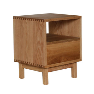 Mesita de Noche Nórdica Japonesa Wabi-Sabi Minimalista de Madera Maciza con Almacenamiento, Mueble de Dormitorio Moderno y Sencillo en Color Crema - Product Image 4