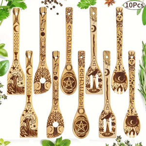 Ustensiles de cuisine pour le commerce extérieur, ensemble de 5 pièces en bambou carbonisé, pelle et cuillère, gravure au laser du logo, haute température - Product Image 1