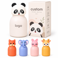 Bouteille d'eau miniature isotherme en acier inoxydable 316 de 10 oz avec couvercle, tête d'animal en silicone 3D personnalisée pour enfant, idéale pour les voyages et l'école