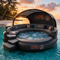 Dôme gonflable flottant avec sièges rembourrés, éclairage LED intégré et bar pour divertissement aquatique nocturne tropical
