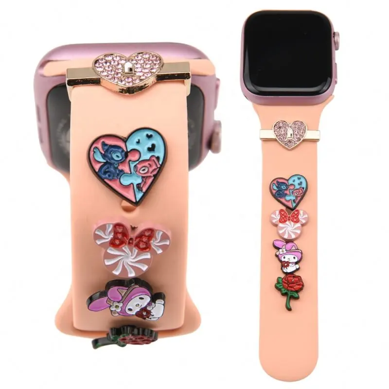 Silicone Watch Strap Band Heart Jewels Ornament Decorative Studs Watch Parts for Watch Band Accessories