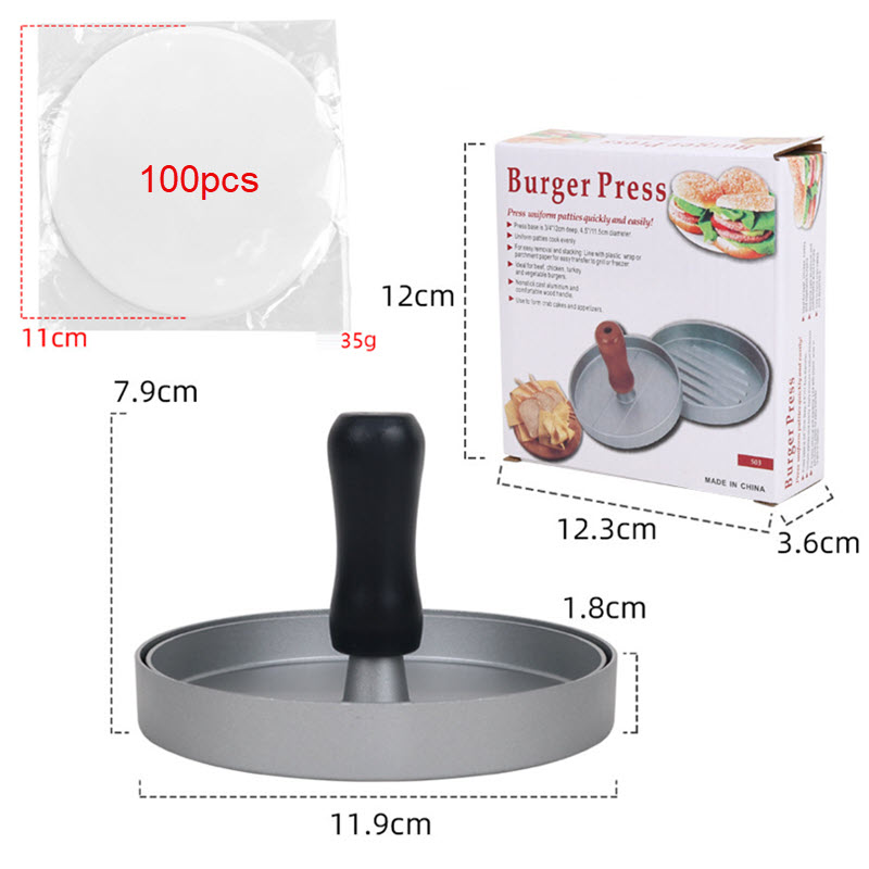 Pressa per hamburger grigia A da 150 g + carta oleata