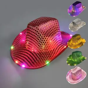 LT-33 Unformed Disco Male Glitter Led Flashing Cowboy Hat With Pink Sequins Got Girl