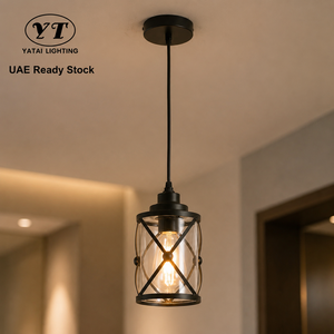 Suspension moderne en verre avec cadre en fer noir, abat-jour transparent, E27, lumière chaude, pour salle à manger, restaurant, bar, couloir, décoration intérieure - Product Image 1