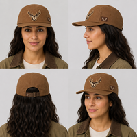Casquette de camping style urbain Dobby en coton lavé, 5 panneaux, avec patch cerf, vintage, pour l'extérieur, cadeau, étiquette personnalisée, unisexe