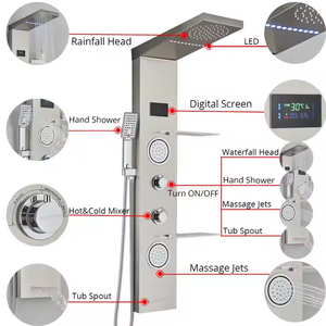 Panneau de douche mural double en acier inoxydable, colonne de douche à cascade douce pour salle de bain, jets de massage, Coluna De Duche, douche de bain - Product Image 2