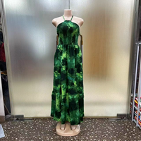 Robe Décontractée d'Été pour Femme Sans Manches, Dos Nu, Imprimée Tie-Dye avec Encolure Épaules Dénudées