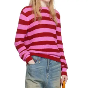 Factory OEM Spring Custom Knitted Pullover Soft Jacquard Knitted Pullover For Women Design Casual Striped Sweater Fashion
