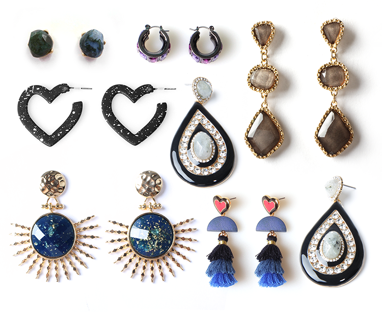 V & R negro luna y estrella blanco salpicaduras de diamantes de imitación de cristal 18K chapado en oro de la gota pendiente
