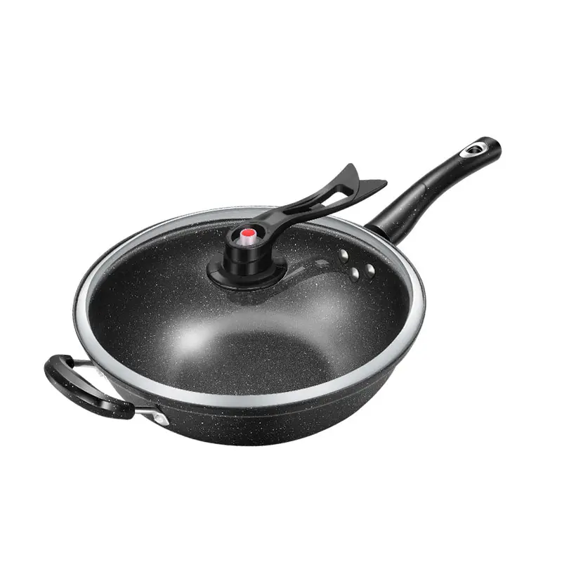 Hot Sales Chinese Wok Non-stick Wok With micropressure Lid Carbon Steel Wok Pan With Steel Handle