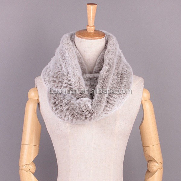 Вязаный мех кролика рекс снуд меховой глушитель шаль меховые шарфы