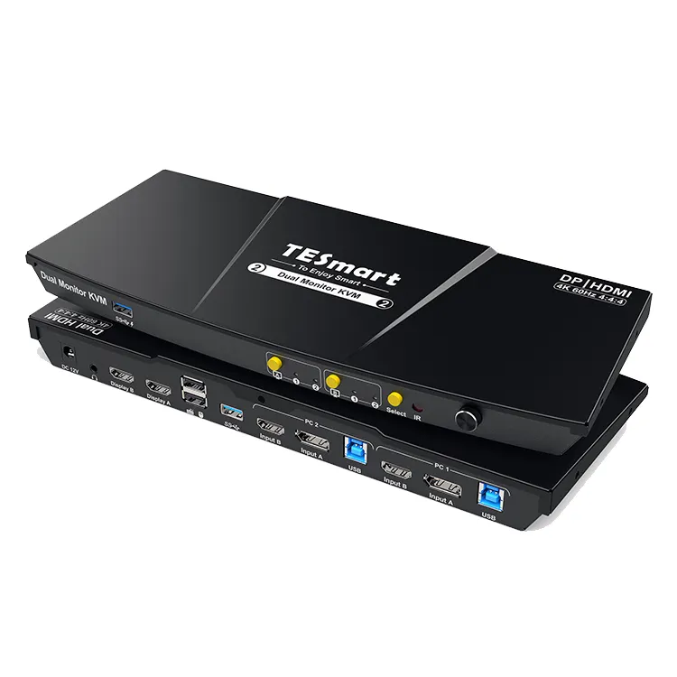 Tesmart 2x2 HDMI dp Màn hình kép KVM chuyển đổi hỗ trợ USB 3.0 Cổng sạc 2 chế độ hiển thị 4K60hz HDMI Displayport KVM Switcher