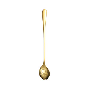 Cuillère à café en acier inoxydable en forme de patte de chat, cuillère à long manche pour mélanger le café, cuillère à dessert, cuillère à glace, style rétro de luxe - Product Image 5
