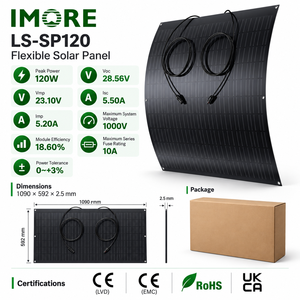 Panneau solaire photovoltaïque flexible 120W, module monocristallin à 18,6% d'efficacité pour camping-car, camping, marine, balcon, toit, maison, jardin et usage DIY - Product Image 3
