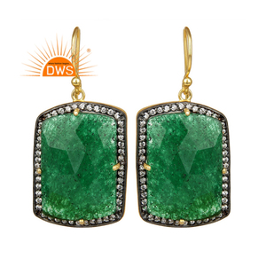 Zircon Green Aventurine Gemstone Earring Square Shape Gold Plated Silver Earrings Manufacturer Supplier - Product Image 1