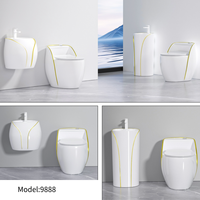WC monobloc de style moderne et luxueux, forme œuf, avec ligne dorée, jet Tornado, chasse d'eau siphonique, multicolore