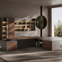 Bureau de direction moderne de luxe en bois, taille personnalisée, avec commande vocale, éclairage LED et armoire à serrure à code.