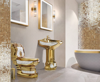 Ensemble de toilettes en céramique royale européenne dorée de luxe, deux pièces, cuvette de toilettes en forme de dragon, toilettes dorées