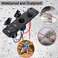 Prise allume-cigare pré-câblée DC 12-24V, chargeur double USB QC 3.0 avec affichage LED du voltmètre + interrupteur LED étanche
