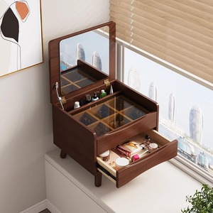 <span class=keywords><strong>Mini</strong></span> table de vanité moderne en bois <span class=keywords><strong>dressing</strong></span> de chambre à coucher compact avec armoires de rangement intégrées conception multifonctionnelle - Product Image 1